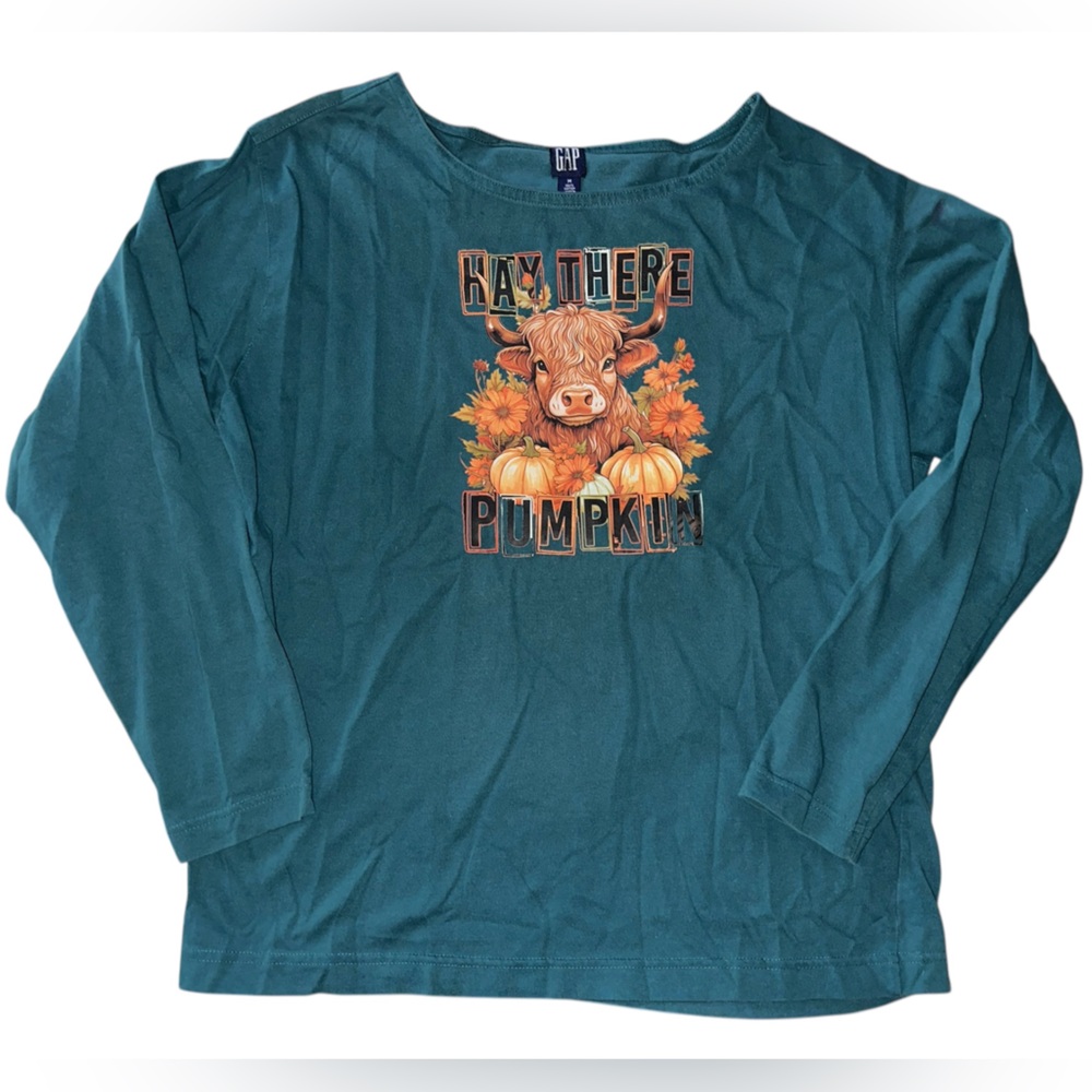 🎃 Women’s gap Halloween fall hay pumpkin cow design shirt